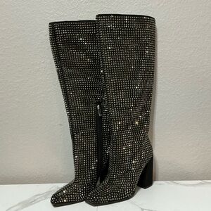 Jessica Simpson Black Rhinestone Knee-High Boots